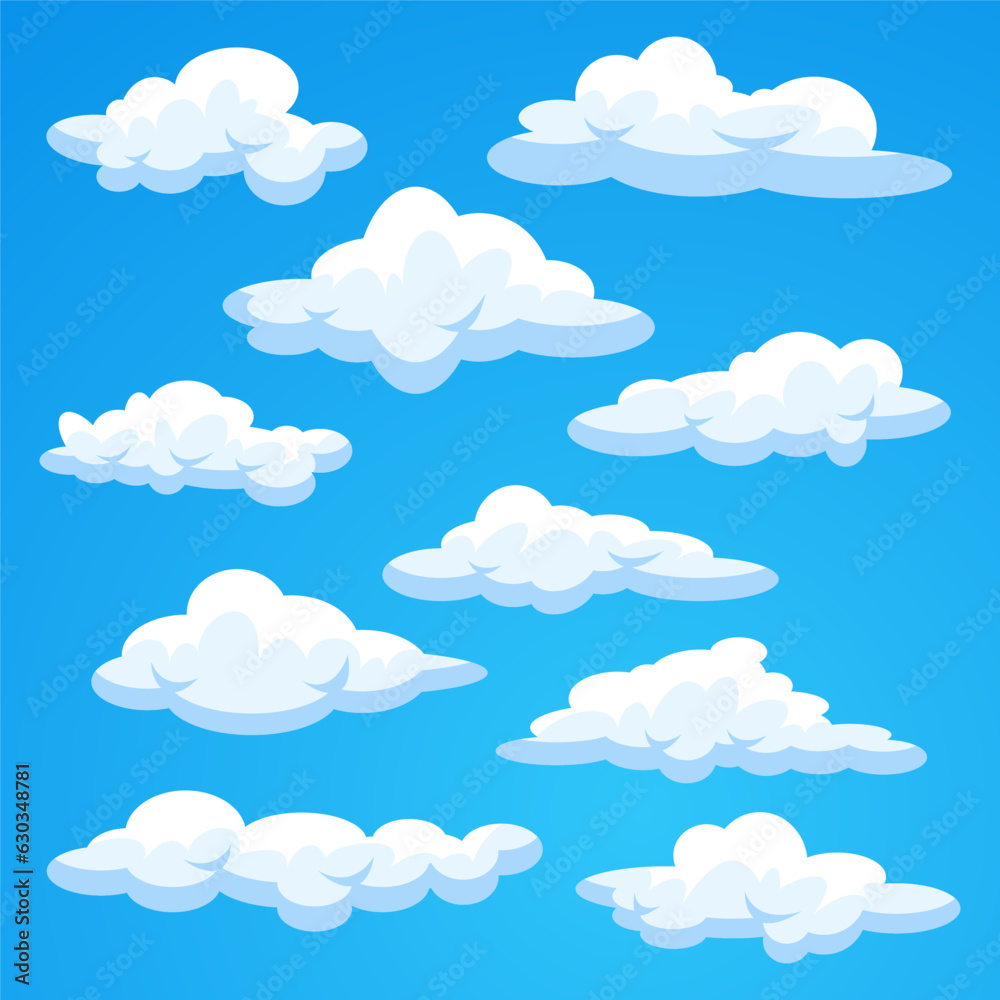 Clouds cartoon illustration isolated on blue sky vector collection Clouds cartoon illustration isolated on blue sky vector collection