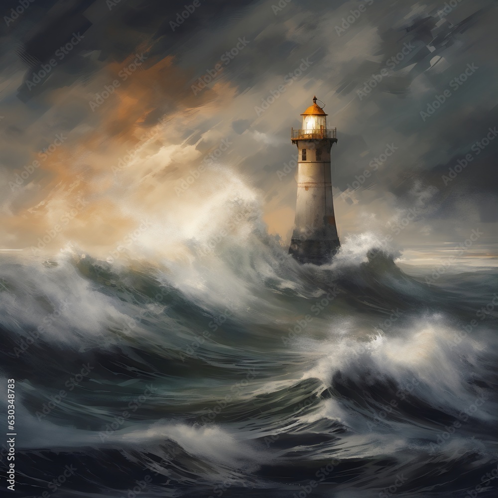 Lighthouse in heavy storm created with AI