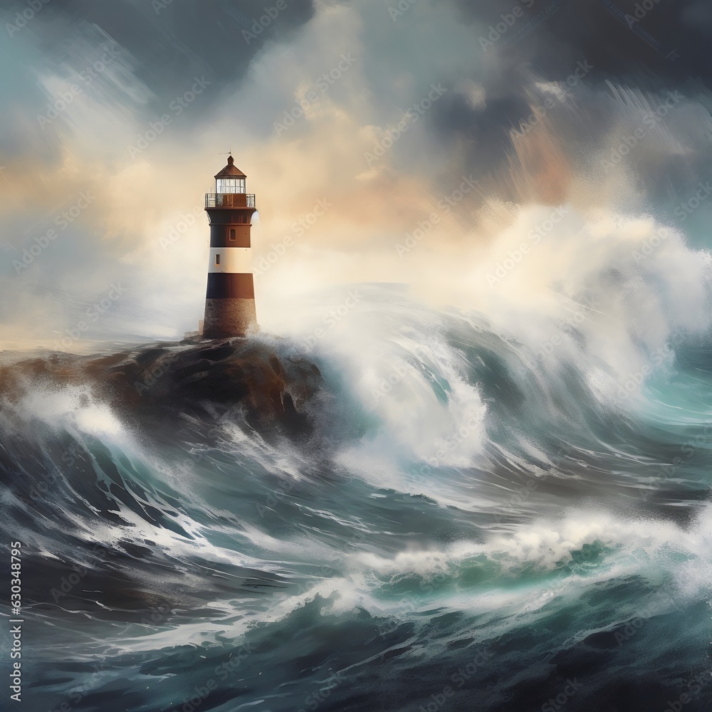 Lighthouse in heavy storm created with AI
