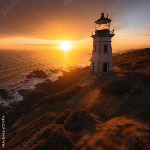 Lighthouse in golden hour created with AI