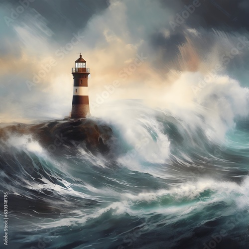 Lighthouse in heavy storm created with AI