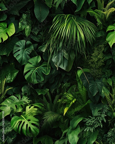 Fototapeta Naklejka Na Ścianę i Meble -  Dense tropical jungle, seamless tile background