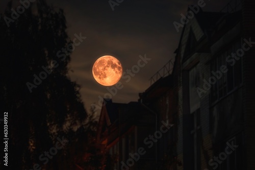 Super moon in the night sky in European territory