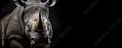 rhino on black background. wide banner