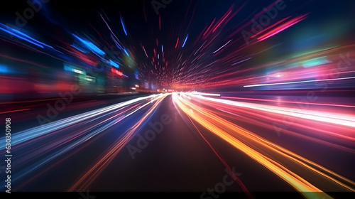 Urban Nightscape: Traffic Lights and Cars Illuminate the City, generative ai © Marc