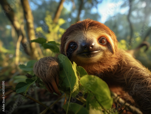 Sloth in its Natural Habitat  Wildlife Photography  Generative AI