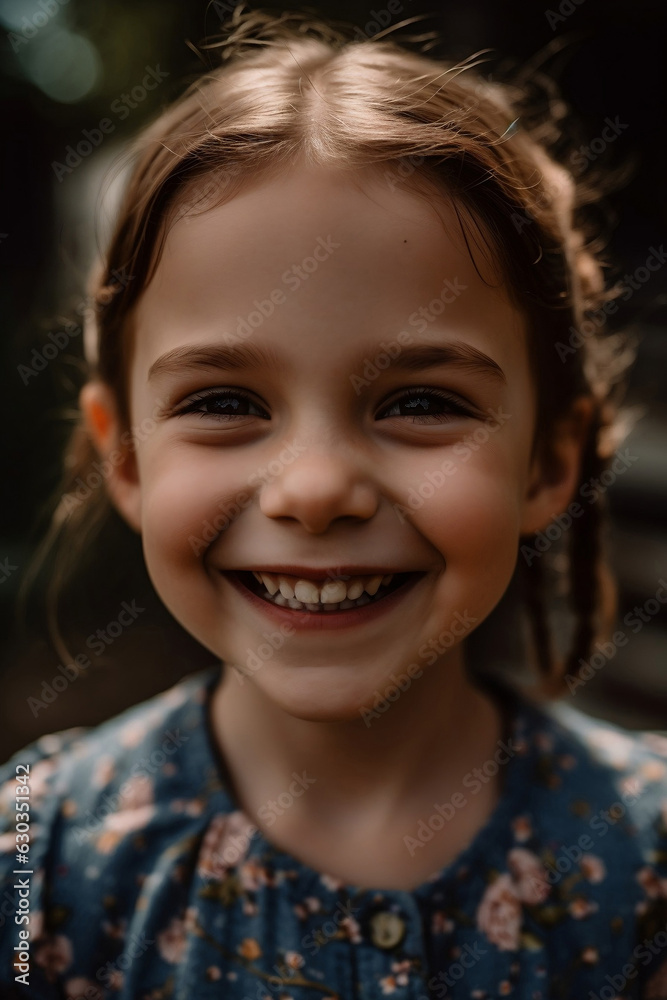 Close up portrait of happy little girl child long hair showing front teeth with big smile happy funny smiling face young adorable lovely kid joyful. Close up portrait of happy little girl child long hair showing front teeth with big smile happy funny smiling face young adorable lovely kid joyful.