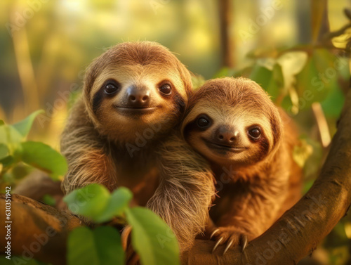Sloth in its Natural Habitat, Wildlife Photography, Generative AI