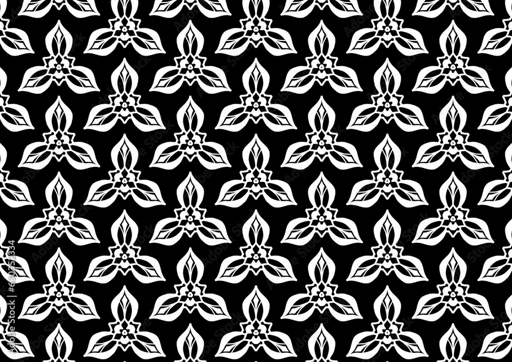 Fototapeta premium Pattern petal pattern black and white graphic geometric illustration vector abstract tribal vintage styled retro classic wallpapering background pattern template print textile cloth rug tile
