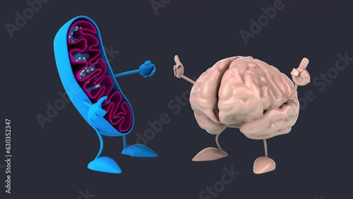 Fun 3D cartoon mitochondria and brain (with alpha channel included) photo