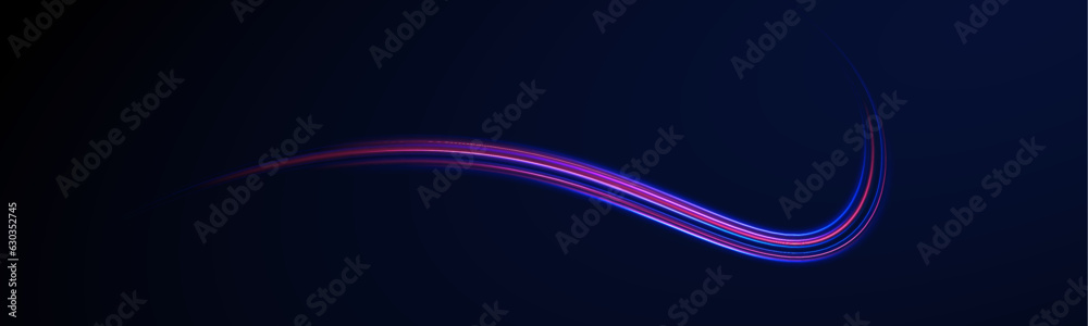 Purple glowing wave swirl. Neon color glowing lines background, high-speed light trails effect. Magic of moving fast speed police lines. Red and blue glowing neon lights line. Particle motion effect. Purple glowing wave swirl. Neon color glowing lines background, high-speed light trails effect. Magic of moving fast speed police lines. Red and blue glowing neon lights line. Particle motion effect.