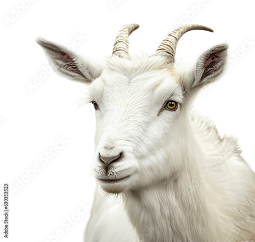Portrait of a white goat isolated on white background cutout	