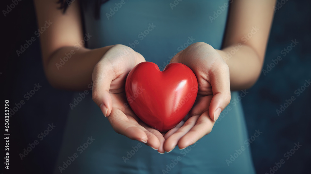 Young woman hands holding red heart, World heart day concept. Generative AIYoung woman hands holding red heart, World heart day concept. Generative AI. Young woman hands holding red heart, World heart day concept. Generative AIYoung woman hands holding red heart, World heart day concept. Generative AI.