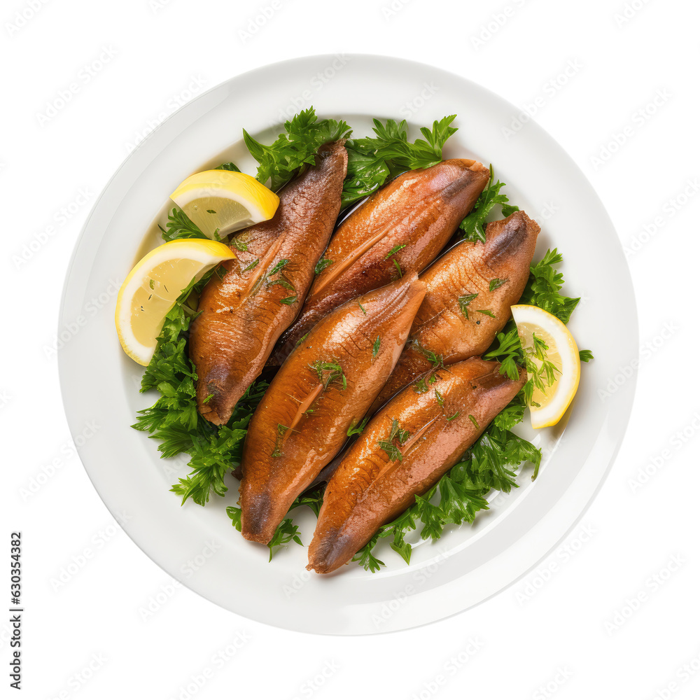 Kippers British Cuisine On White Plate On Isolated Transparent Background, Png Kippers British Cuisine On White Plate On Isolated Transparent Background, Png