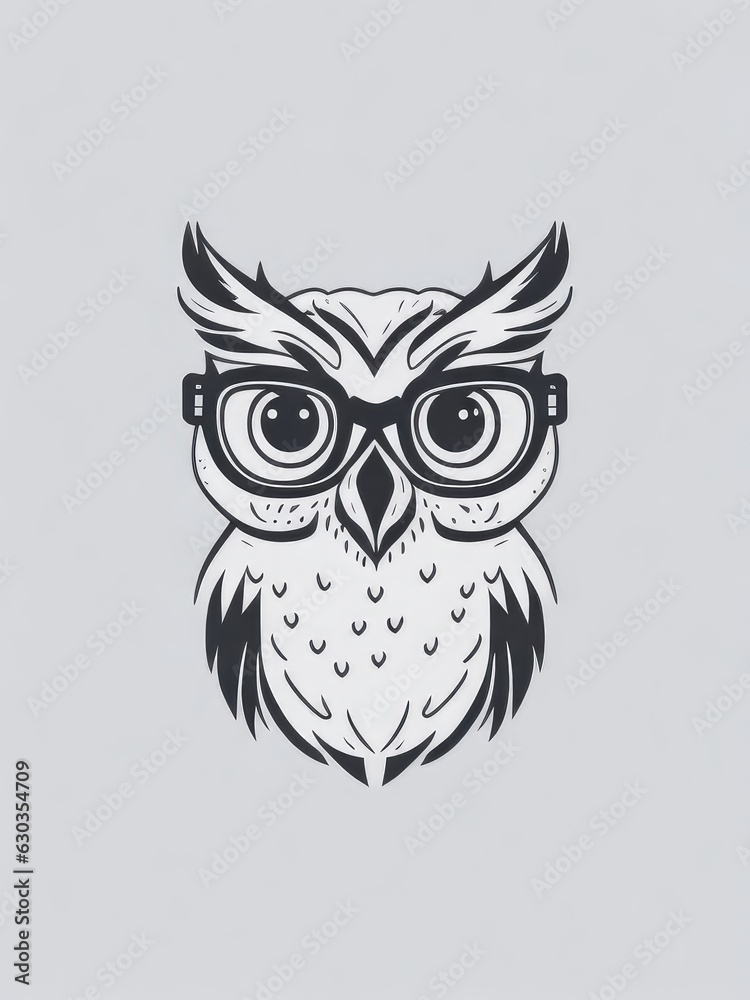 Illustration of an owl wearing glasses, giving it a scholarly and intelligent appearance created with Generative AI technology