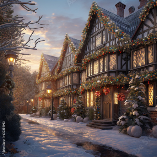 Merry christmas, a highly detailed painting by Henry John Boddington, Octane render, Trending on artstation, merry christmas morning light photo