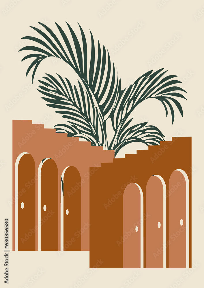 Fototapeta premium Aesthetic minimalist Morocco architecture poster illustration.