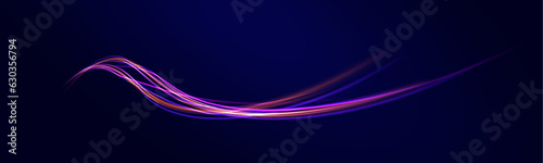 Neon color glowing lines background, high-speed light trails effect electric light, light effect png. Futuristic dynamic motion technology. 