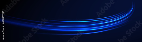 Blue technology background with motion neon light effect. Light everyday glowing effect. The effect of speed on a blue background. Vector Illustration.	