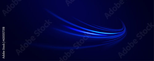 Blue Light Circle Effect on Dark Background, Light everyday glowing effect. The effect of speed on a blue background. Vector Illustration.	