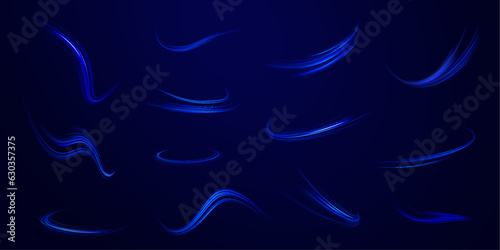 Blue technology background with motion neon light effect. Light everyday glowing effect. The effect of speed on a blue background. Vector Illustration.  © ANATOLII