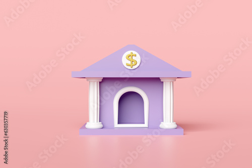 bank or tax office building isolated on pink background. bank financing, money exchange concept, 3d illustration or 3d render © sirawut