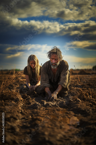 a couple of poor farmers lament the drought that ruins their lives