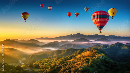 Adventurous Hot Air Balloon Flight Colorful Balloons Soaring Over Doi Inthanon Mountain in Chiang Mai, Thailand. created with Generative AI
