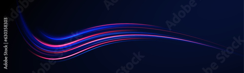 Blue technology background with motion neon light effect. Light everyday glowing effect. The effect of speed on a blue background. Vector Illustration. 