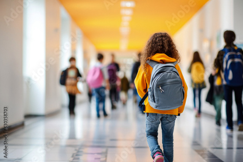 young student girl walking in school hallway