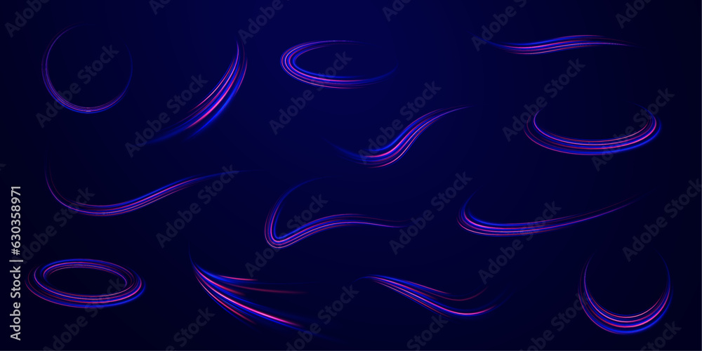 Fast speed car. Long yellow and red way effect. City light trails motion background. Illustration of high speed concept. Curved light trail stretched upward. Fast speed car. Long yellow and red way effect. City light trails motion background. Illustration of high speed concept. Curved light trail stretched upward.