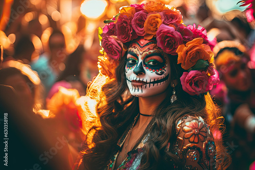 Girl wearing Dia de Muertos costumes © reddish