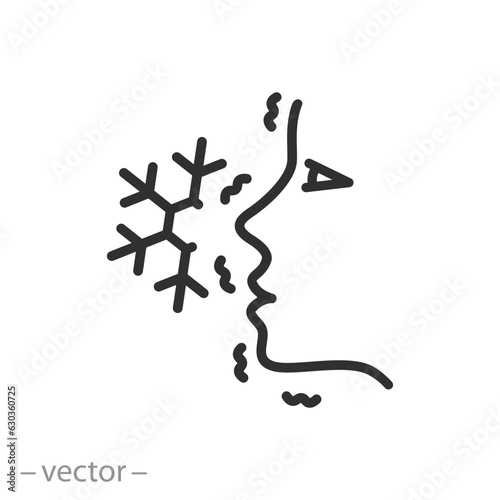 icon of symptom frostbite of the face, body skin hypothermia, thin line symbol on white background - editable stroke vector illustration eps10