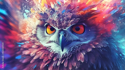 Colorful Brilliance: Close-up of a Vibrant Owl, generative ai  © Marc