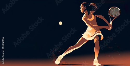 Professional female tennis player athlete with racket playing tennis during training on sports ground in summer day. Generative Ai technology.
