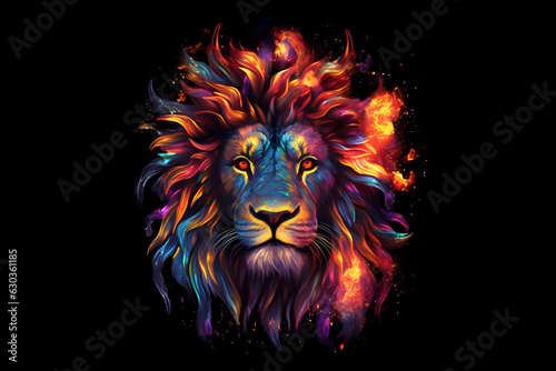 Lion s Fiery Brilliance  A Multicolored Mane of Flames generated by AI