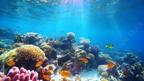 Sunlit Underwater Wonderland: Exploring the Vibrant Marine Life and Coral Reef generated by AI