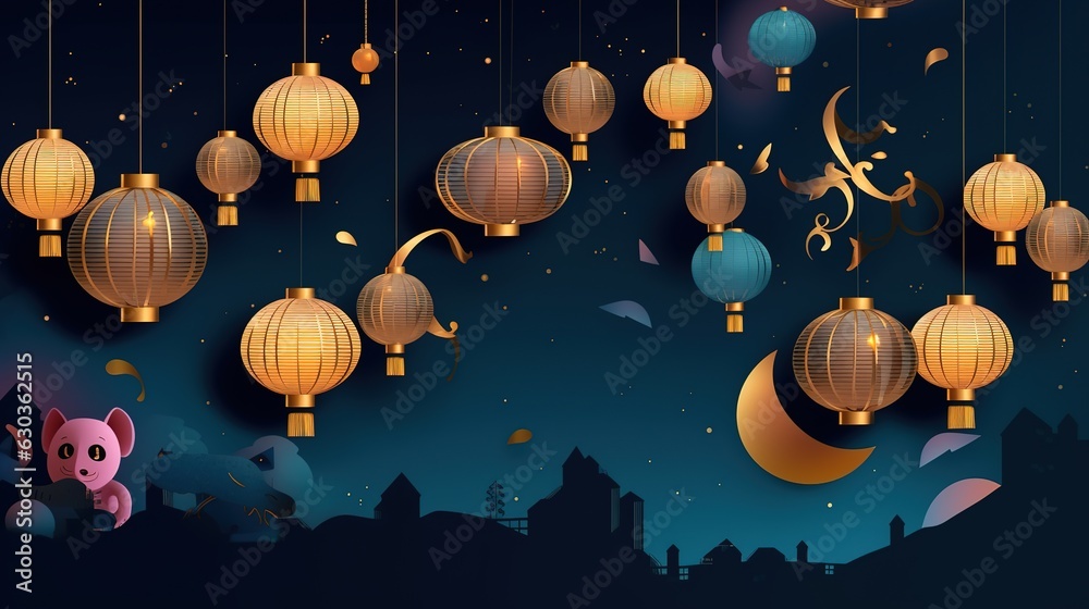 Cartoon illustrations celebrating the mid-autumn Festival.AI generated. 