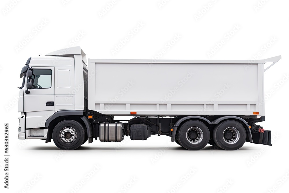 A white truck with a large cargo container on the back on a white background. Delivery vehicle or a representation of a modern logistics system A white truck with a large cargo container on the back on a white background. Delivery vehicle or a representation of a modern logistics system
