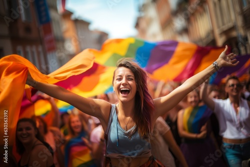 una mujer feliz celebra el dia del orgullo LGTBI