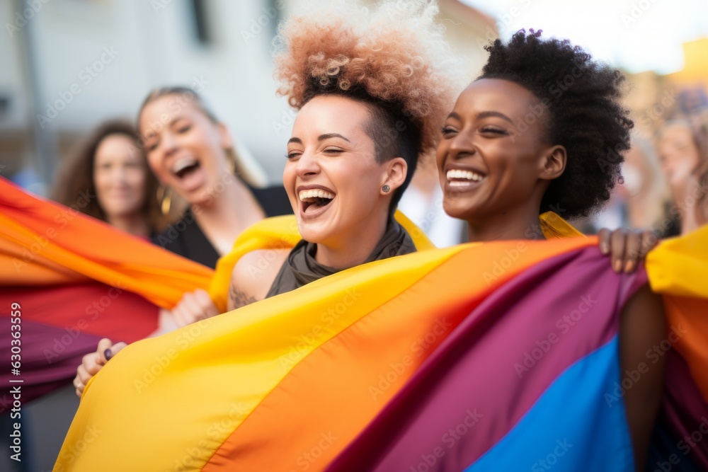 una grupo de jovenes lesbianas celebra el dia del orgullo LGTBI una grupo de jovenes lesbianas celebra el dia del orgullo LGTBI