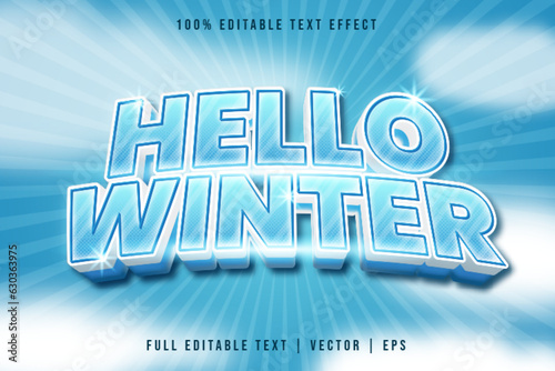 Editable Text Effect 3D Hello Winter Cartoon Style