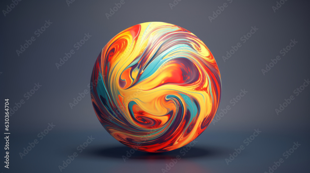 A vibrant marble ball against a neutral backdrop