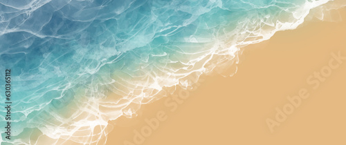 Tropical sea with waves and beach. Vector travel watercolor illustrations with sea beach for cover design, card, flyer, poster, banner and invitation card. Hand drawn summer background. Holiday. Waves