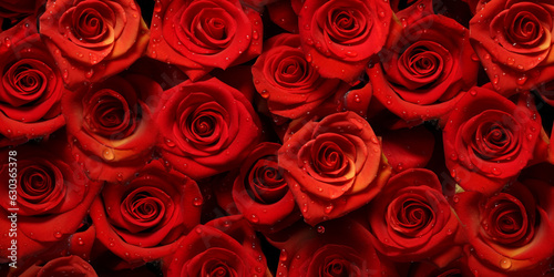 Abundance of Red Rose Blossoms Creating a Pattern on Background - AI generated