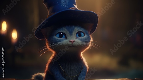 Wizard cat with magic hat. Created with Generative AI.