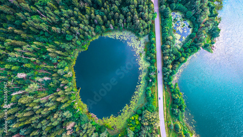 lithuania lake nature road forest drone photo