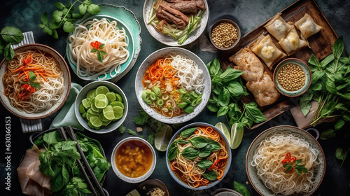 Assorted Asian dinner,  created with Generative AI technology. © Artem Yasynskyi