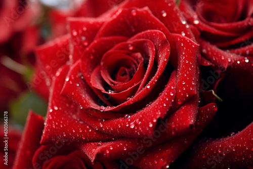 Close-up View of a Stunning Red Rose Blossom in Detail - AI generated