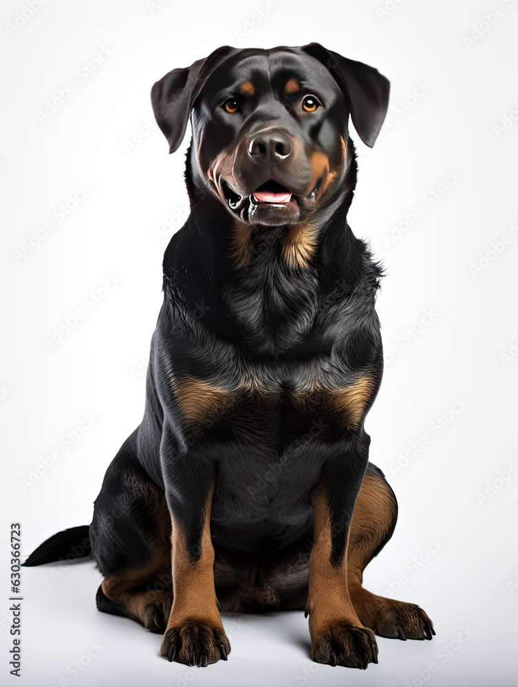 Rottweiler Sitting Studio Photo Dog on a White Background